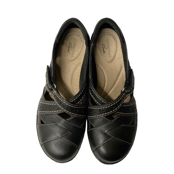 Clarks black leather Mary Janes loafers size 6 - Picture 2 of 7